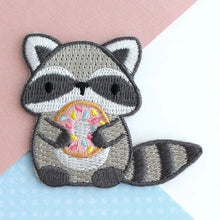 Load image into Gallery viewer, Raccoon with Donut Iron on Patch