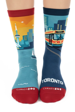 Load image into Gallery viewer, Toronto CN Tower/Streetcar Mismatched Crew Socks (Small)