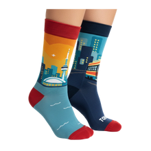 Load image into Gallery viewer, Toronto CN Tower/Streetcar Mismatched Crew Socks (Small)