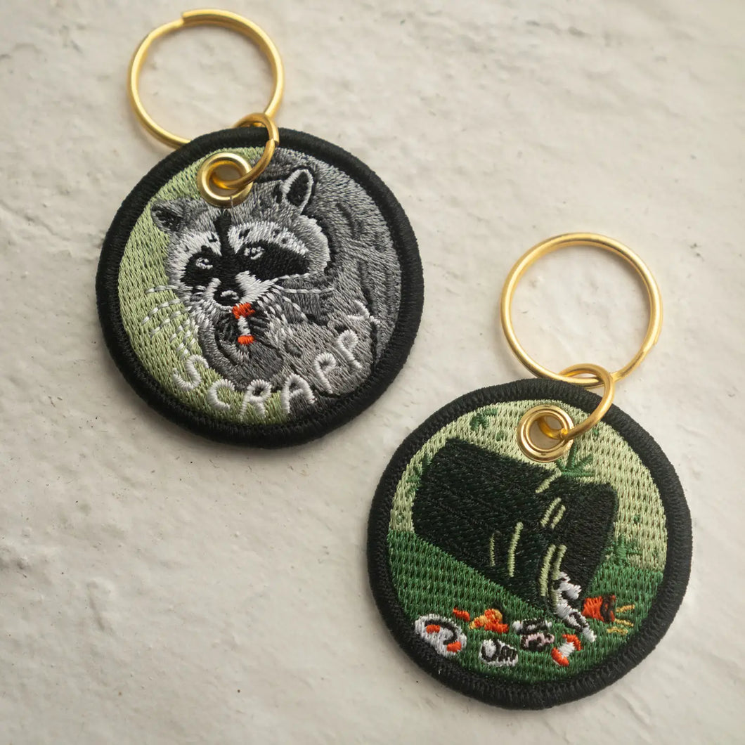 Scrappy Raccoon Embroidered Keychain