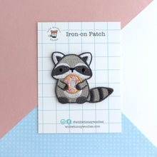 Load image into Gallery viewer, Raccoon with Donut Iron on Patch