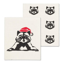 Load image into Gallery viewer, Festive Raccoon with Hat Swedish Dishcloths