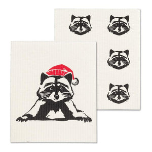 Festive Raccoon with Hat Swedish Dishcloths