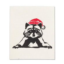 Load image into Gallery viewer, Festive Raccoon with Hat Swedish Dishcloths