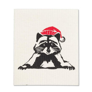 Festive Raccoon with Hat Swedish Dishcloths