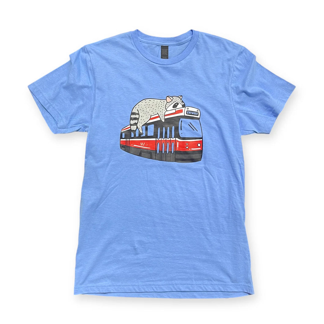 Streetcar Raccoon T-Shirt (Light Blue)