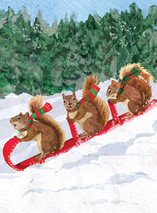 Squirrel Toboggan Holiday Greeting Card