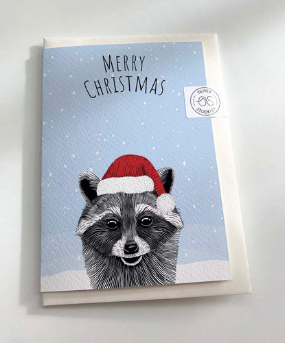 Merry Christmas Raccoon Greeting Card