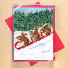 Load image into Gallery viewer, Squirrel Toboggan Holiday Greeting Card Boxed Set