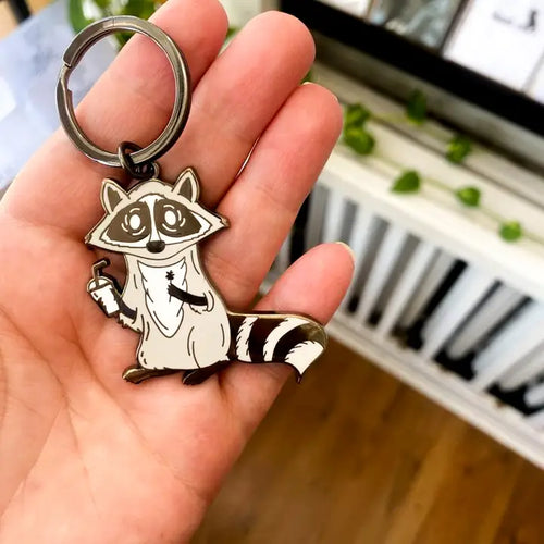 Raccoon Enamel Keychain