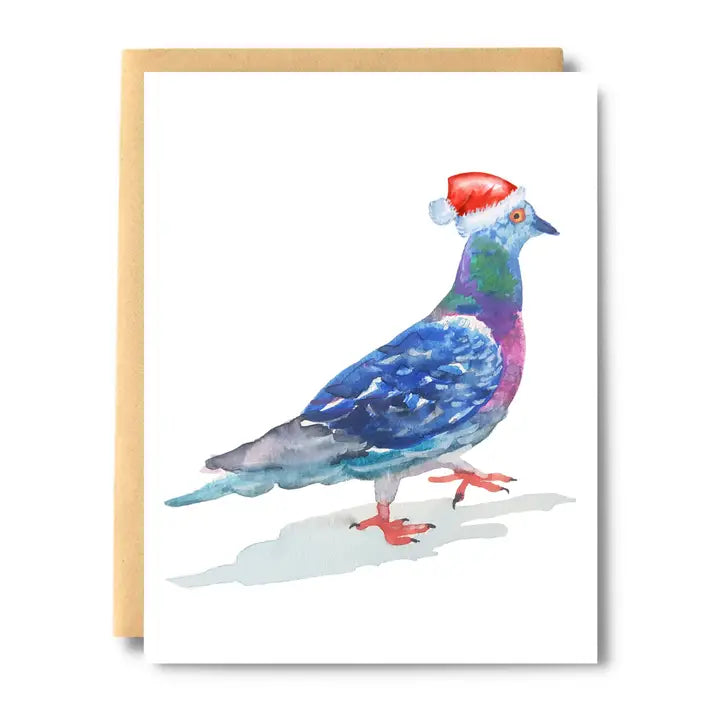 Santa Hat Pigeon Christmas Card