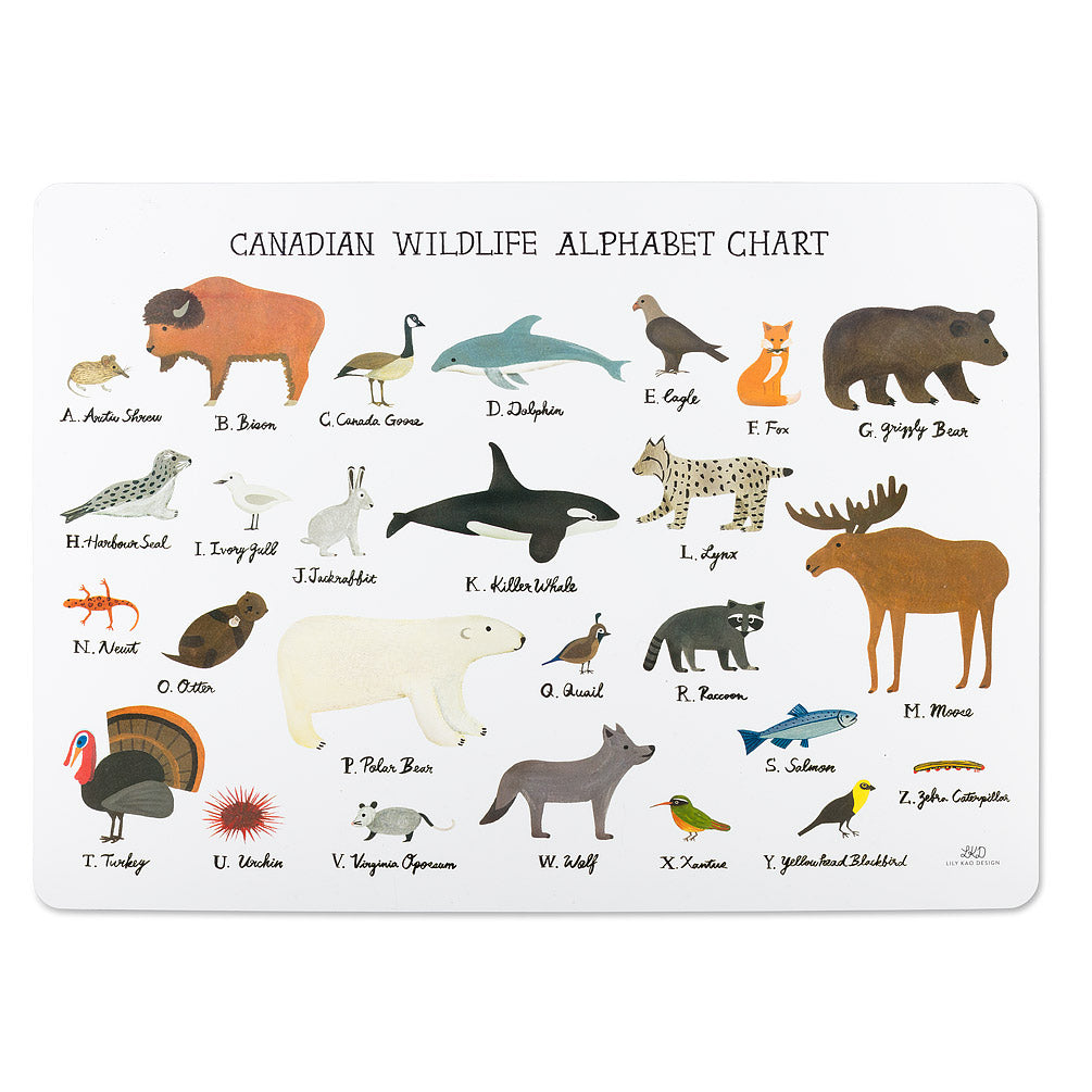 Canadian Wildlife ABC placemat