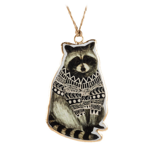 Raccoon in Cozy Sweater Holiday Ornament