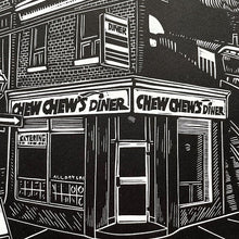 Load image into Gallery viewer, Chew Chew&#39;s Diner Linocut Print (Limited Edition)
