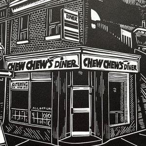 Chew Chew's Diner Linocut Print (Limited Edition)