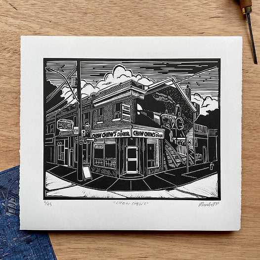 Chew Chew's Diner Linocut Print (Limited Edition)