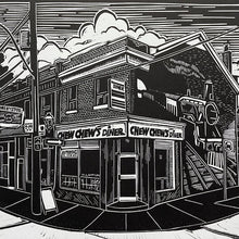 Load image into Gallery viewer, Chew Chew&#39;s Diner Linocut Print (Limited Edition)