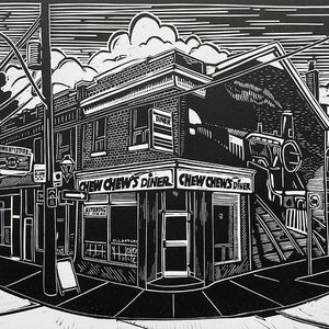Chew Chew's Diner Linocut Print (Limited Edition)