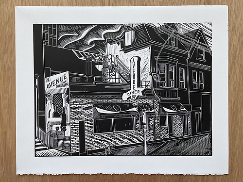 Avenue Diner Linocut Print (Limited Edition)