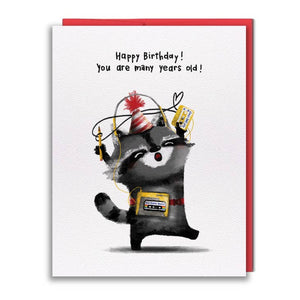 "You Are Many Years Old!" Raccoon Birthday Card