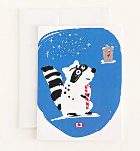 Raccoon with Christmas Stocking Greeting Card