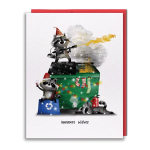 "Warmest Wishes" Raccoon Dumpster Fire Christmas Card