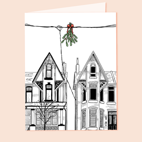 Mistletoe Houses Christmas Greeting Card