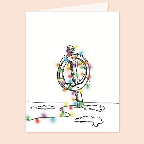 Festive Post and Ring Bicycle Rack Holiday Greeting Card
