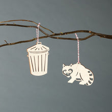 Load image into Gallery viewer, Raccoon and Trash Can Wooden Ornaments