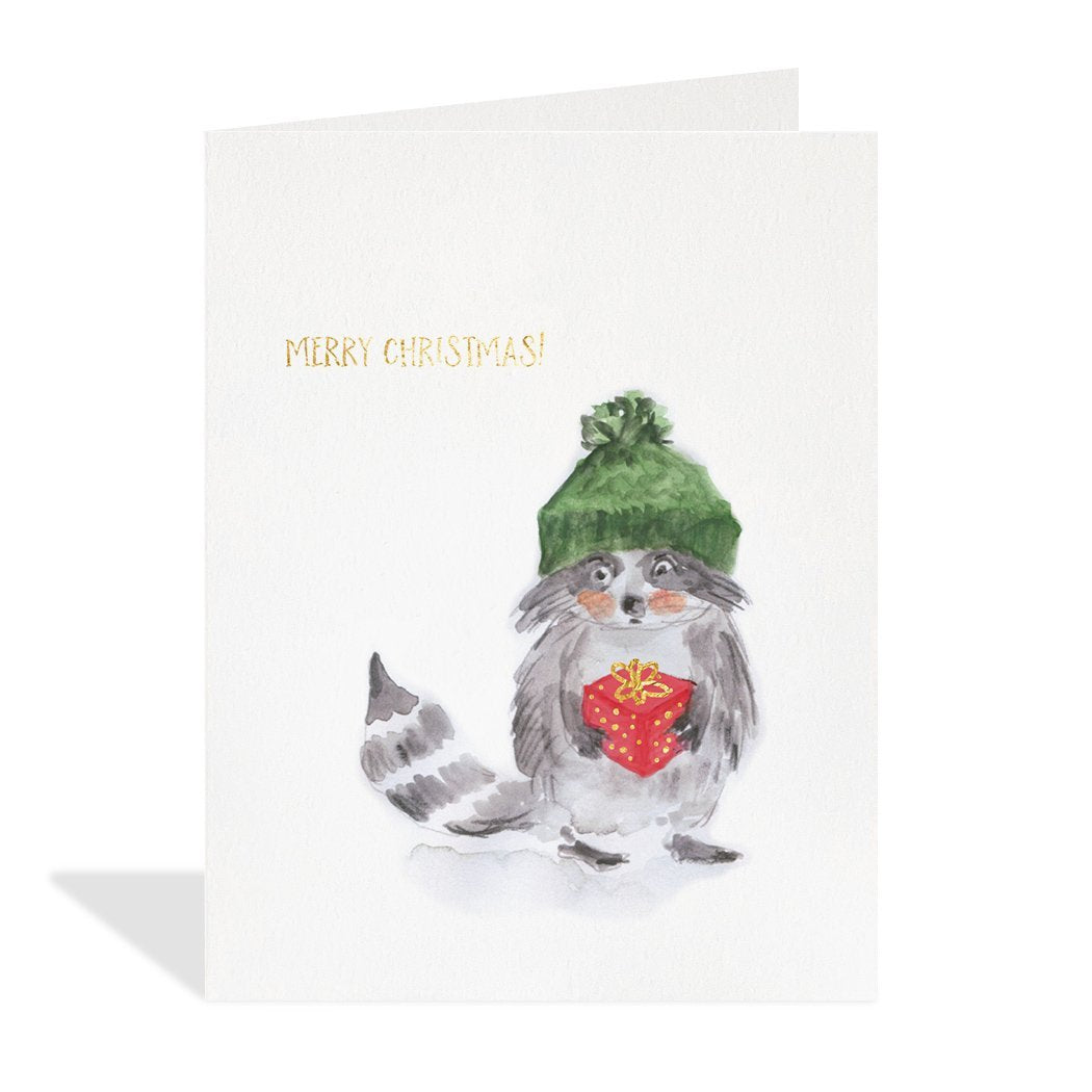 Raccoon Pressie Christmas Card