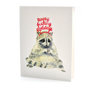 Raccoon Happy F*n Holidays Card