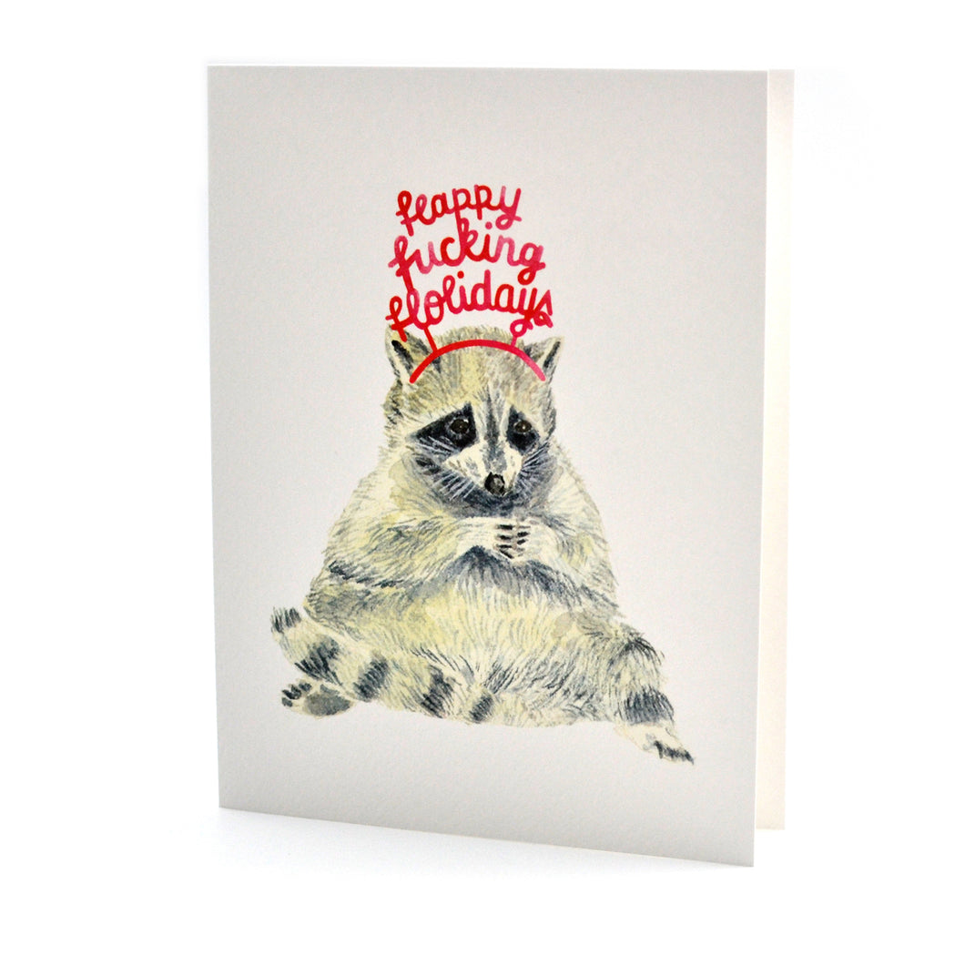 Raccoon Happy F*n Holidays Card