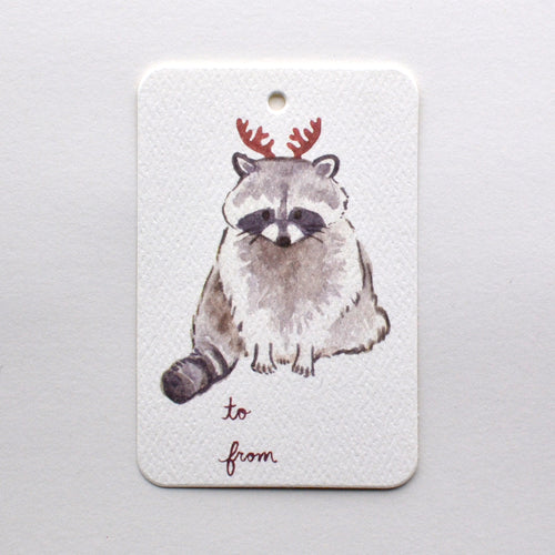 Raccoon with Antlers Christmas Holiday Gift Tag