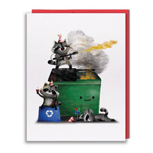Load image into Gallery viewer, Raccoon Dumpster Fire Celebration Greeting Card