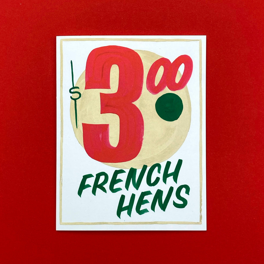 $3.00 French Hens Sign Painter Christmas Card