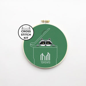Raccoon/Green Bin Cross Stitch Kit